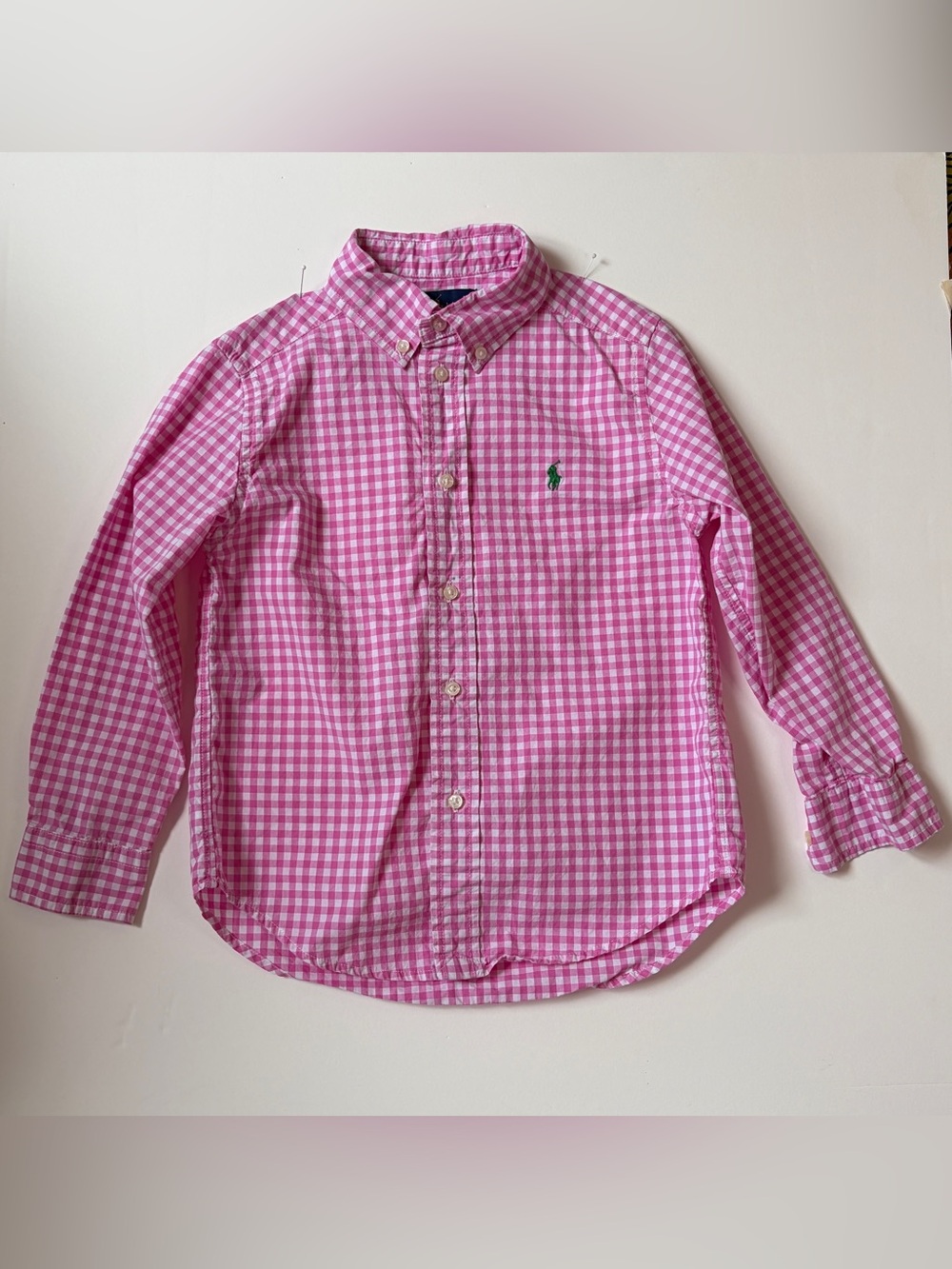 Polo Ralph Lauren Boys Pink Gingham Check Button Down Shirt Size 5 Flaw